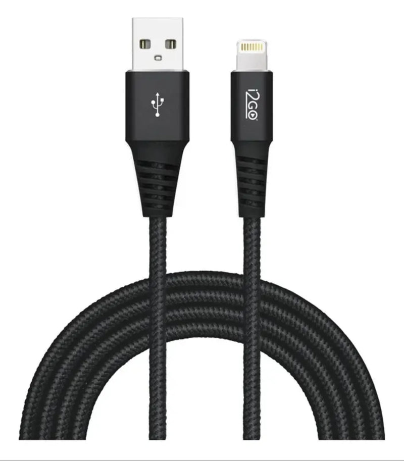 Cabo Carregador i2GO Lightning para iPhone – USB-A Reforçado com Nylon Trançado – Preto