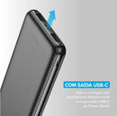 Carregador Portátil Power Bank i2GO 10000 mAh – Bateria Externa com USB-C e Duas Saídas USB | Preto
