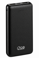 Carregador Portátil Power Bank i2GO 10000 mAh – Bateria Externa com USB-C e Duas Saídas USB | Preto
